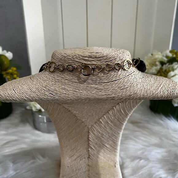 NEW Technibond Onyx Stone Varigated Bead Gold Circular Clasp Statement Necklace - Picture 9 of 15